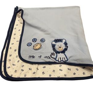 Carter's Baby Blanket Blue Lion Little All Star Double Layer Vintage Cotton Boy